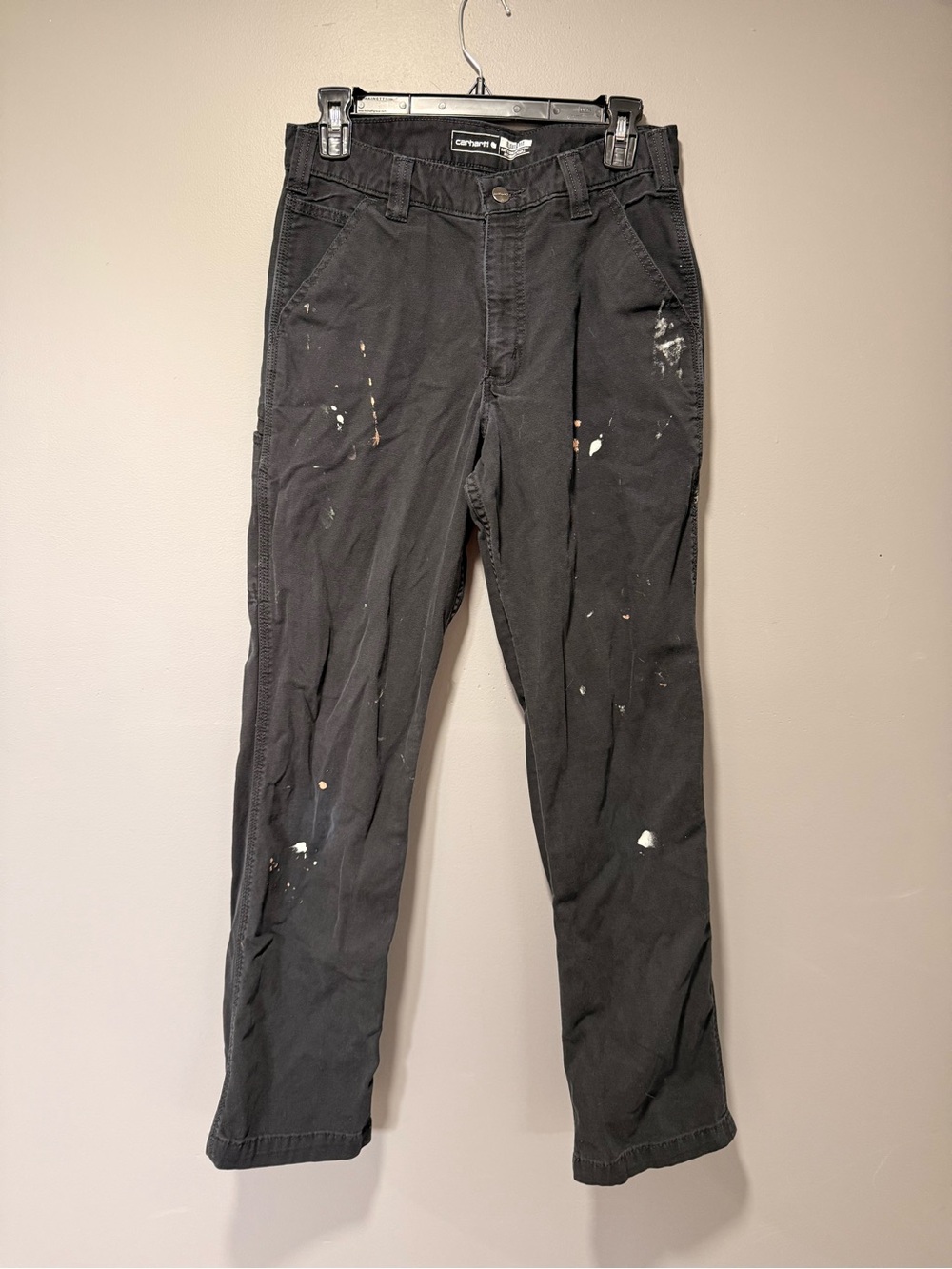 Carhartt Black Cargo Pants with Paint Splatter